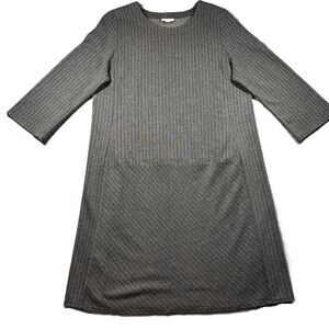 J Jill Dress Ponte Gray Pinstriped 3/4 Sleeve A-Line Shift Large Tall H203